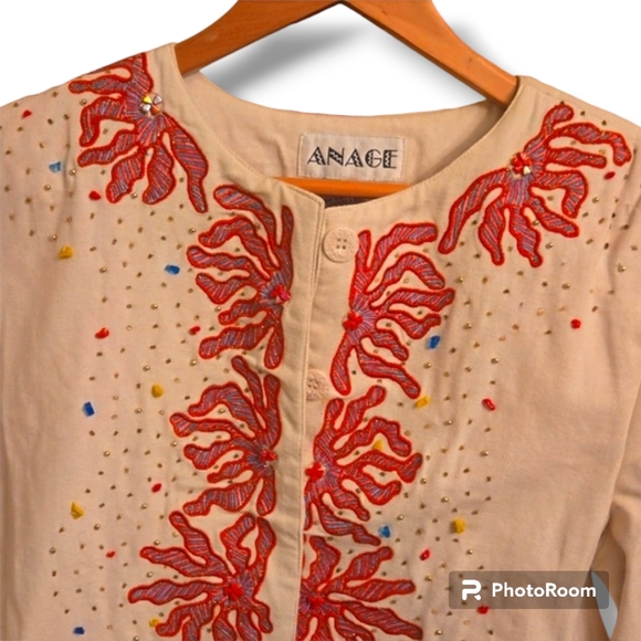 Anage Vinatge Embroidered Coral Beaded Blazer - Picture 2 of 7